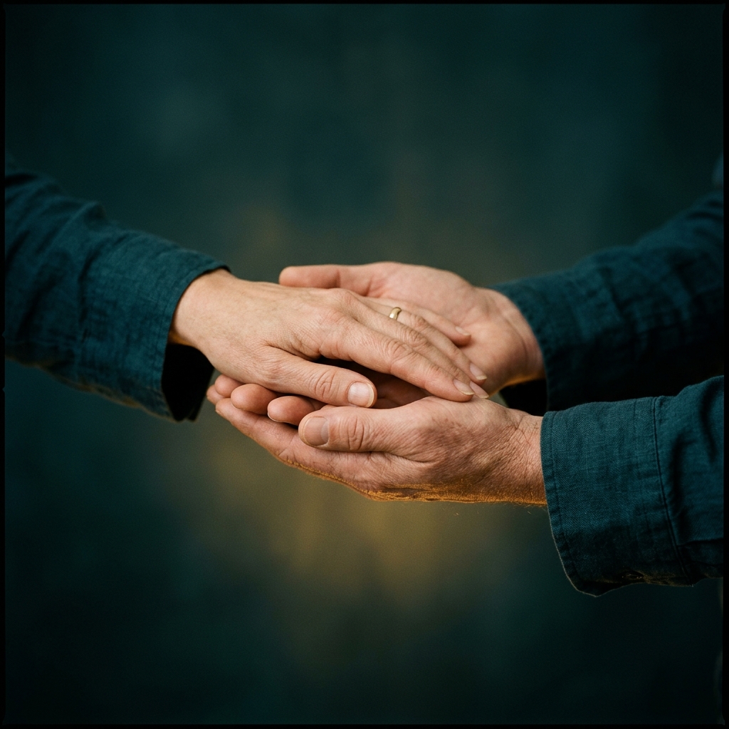 Duas mãos se apoiando, gesto de acolhimento
